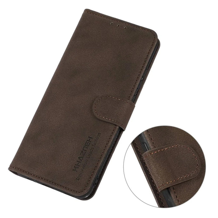 KHAZNEH For Samsung Galaxy S24 FE Case Leather Flip Stand Phone Cover Smooth Texture - Brown - 5