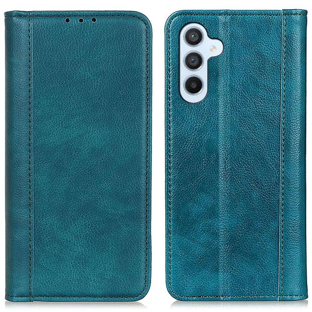 For Samsung Galaxy S24 FE   Litchi Texture Phone Case Split Leather Shell Stand Cover - Green - 1