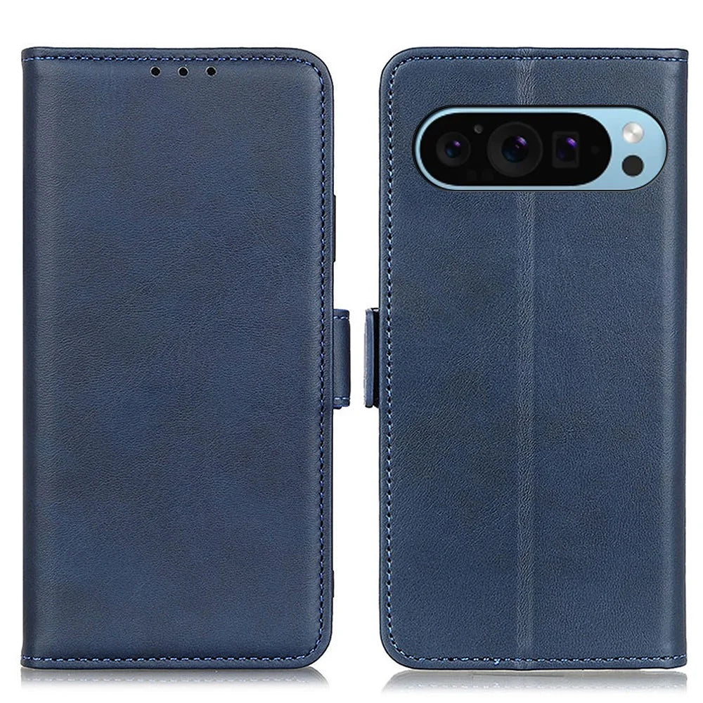 For Google Pixel 10 Pro / 10 / 9 Pro / 9 Phone Case Cowhide Texture PU Leather Phone Stand Cover - Blue - 1
