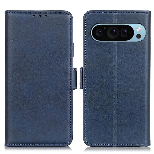 For Google Pixel 10 Pro / 10 / 9 Pro / 9 Phone Case Cowhide Texture PU Leather Phone Stand Cover - Blue - 1