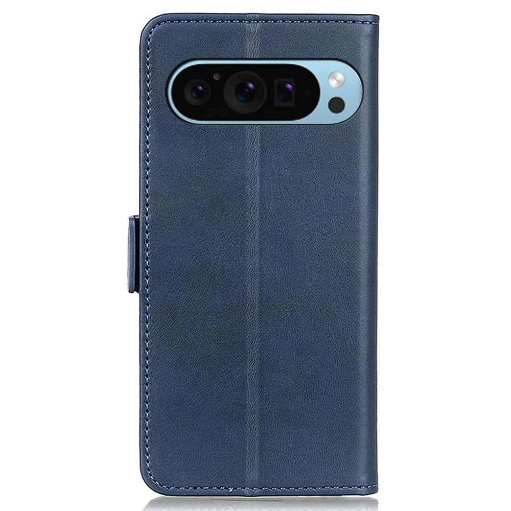 For Google Pixel 10 Pro / 10 / 9 Pro / 9 Phone Case Cowhide Texture PU Leather Phone Stand Cover - Blue - 6