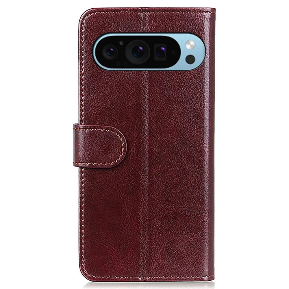 For Google Pixel 10 Pro / 10 / 9 Pro / 9 Crazy Horse Texture Phone Case PU Leather Phone Stand Cover - Brown - 6