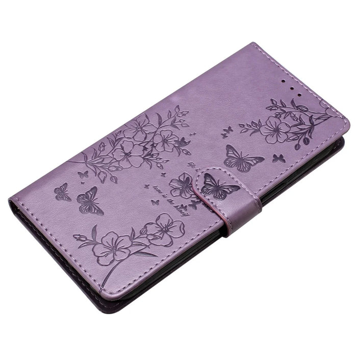 For iPhone 16 Pro Max Case Butterfly Floral Imprint Leather Stand Phone Cover with Wallet - Purple - 4