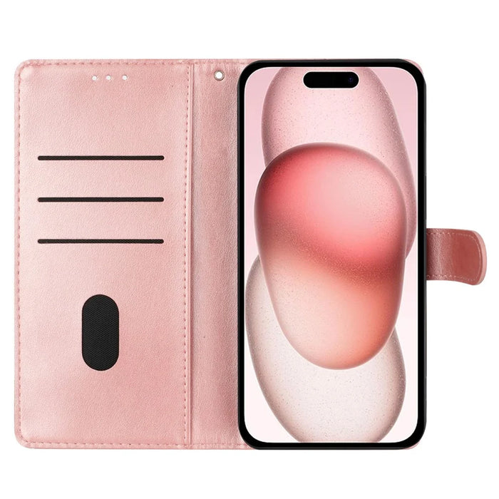 For iPhone 15 Pro Max Stand Case Butterfly Floral Imprint Leather Phone Cover with Wallet - Rose Gold - 2