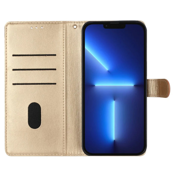 For iPhone 13 Pro Max Case Butterfly Floral Imprint Leather Phone Cover with Wallet - Gold - 2