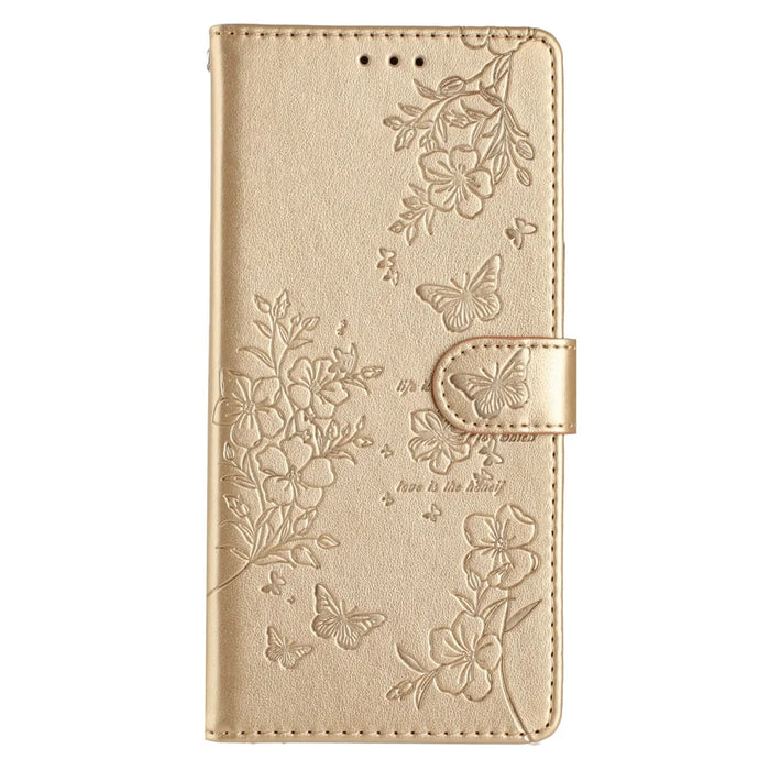For iPhone 13 Pro Max Case Butterfly Floral Imprint Leather Phone Cover with Wallet - Gold - 5