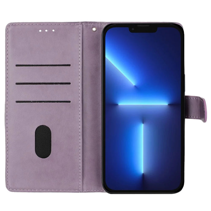For iPhone 13 Pro Wallet Case Butterfly Floral Imprint Leather Phone Cover with Stand - Purple - 2