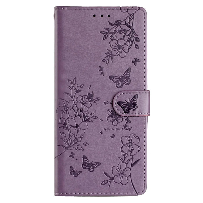 For iPhone 13 Pro Wallet Case Butterfly Floral Imprint Leather Phone Cover with Stand - Purple - 5