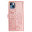 For iPhone 13 Case Butterfly Floral Imprint Leather Wallet Phone Cover with Strap - Rose Gold - 6