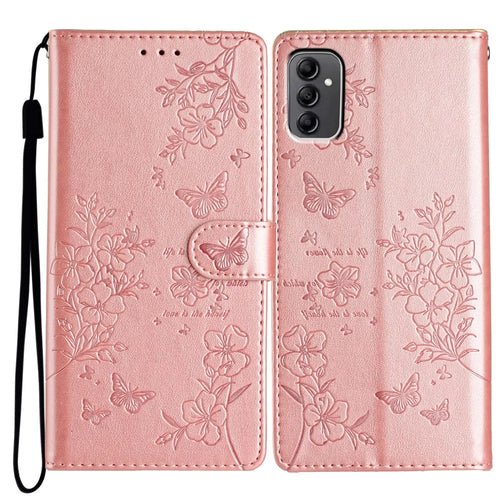 For Samsung Galaxy A14 5G Phone Case Butterfly Floral Imprint Leather Flip Cover with Wallet - Rose Gold - 1