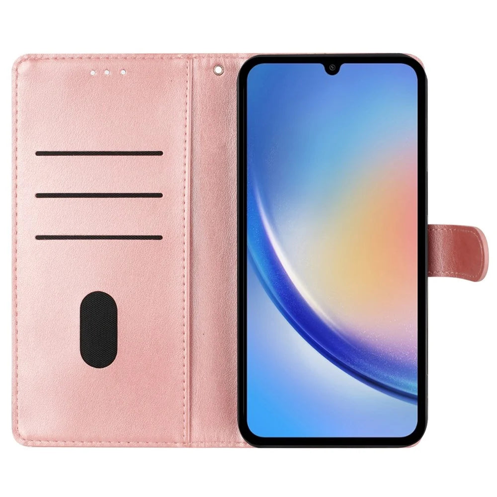 For Samsung Galaxy A14 5G Phone Case Butterfly Floral Imprint Leather Flip Cover with Wallet - Rose Gold - 2
