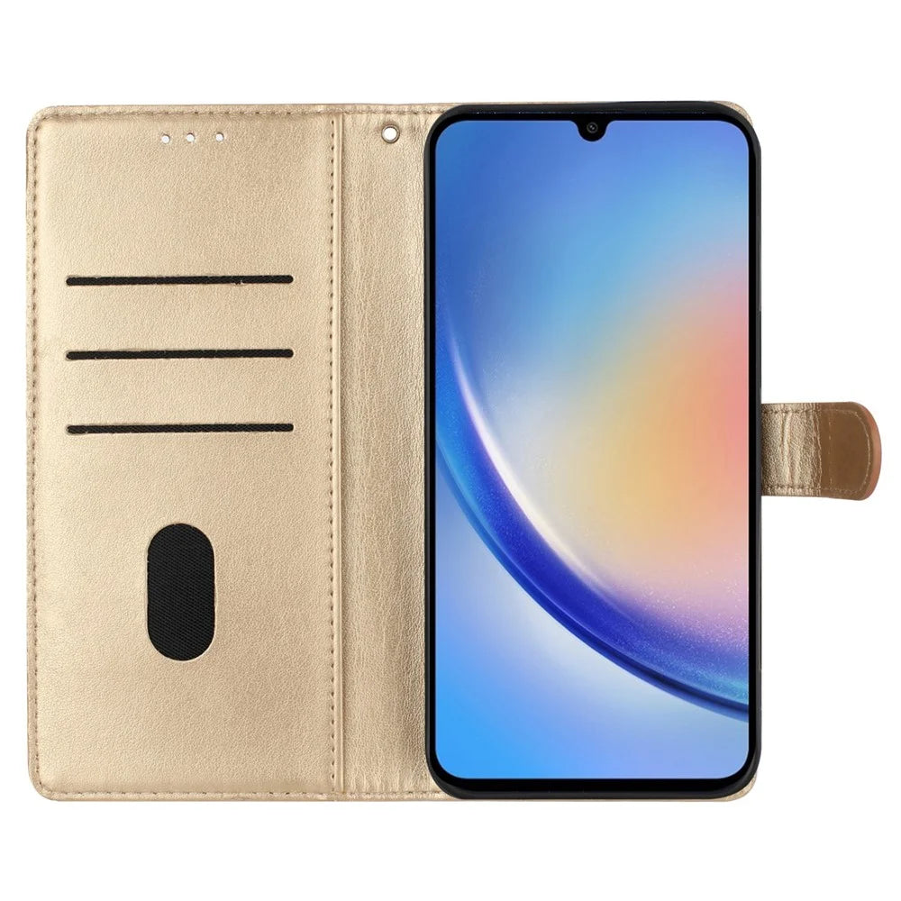 For Samsung Galaxy A54 5G Wallet Phone Case Butterfly Floral Imprint Stand Leather Cover - Gold - 2