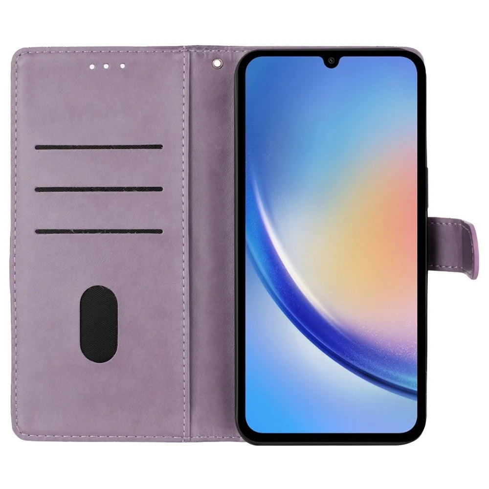 For Samsung Galaxy A15 5G Wallet Phone Case Butterfly Floral Imprint Leather Cover - Purple - 2