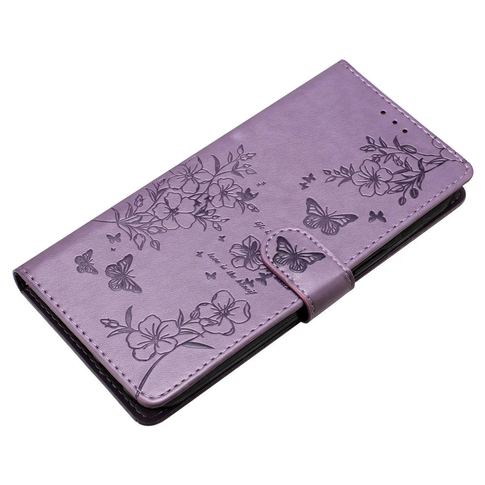 For Samsung Galaxy A15 5G Wallet Phone Case Butterfly Floral Imprint Leather Cover - Purple - 4
