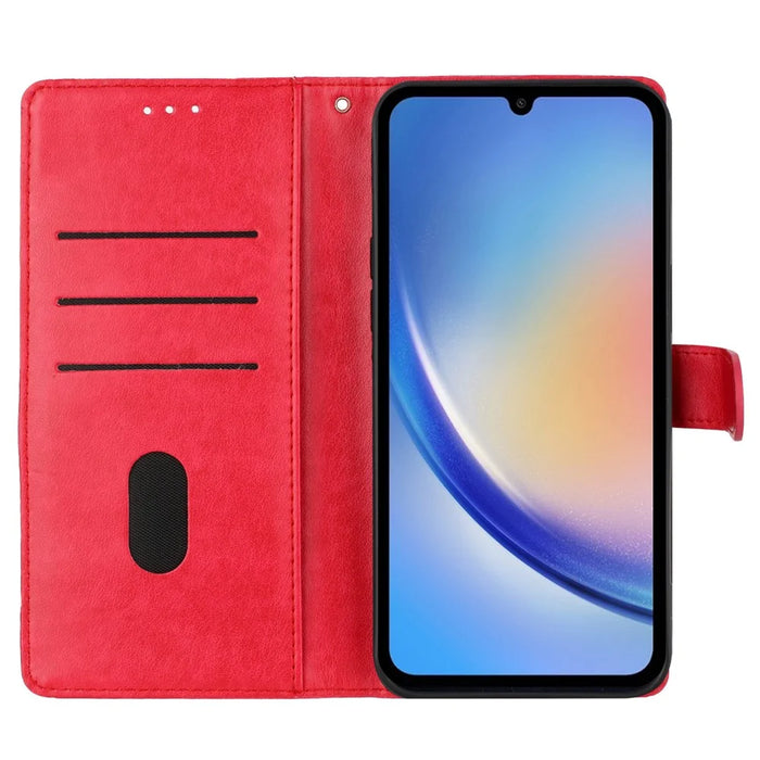 For Samsung Galaxy S23 FE Phone Case Butterfly Floral Imprint Leather Wallet Cover - Red - 2