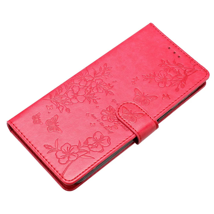 For Samsung Galaxy S23 FE Phone Case Butterfly Floral Imprint Leather Wallet Cover - Red - 4
