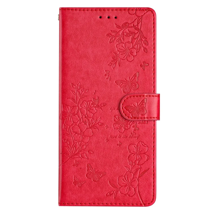 For Samsung Galaxy S23 FE Phone Case Butterfly Floral Imprint Leather Wallet Cover - Red - 5