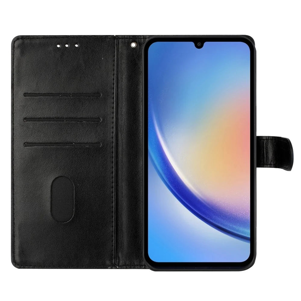 For Samsung Galaxy S24 FE Wallet Phone Case Butterfly Floral Imprint Leather Shockproof Cover - Black - 2