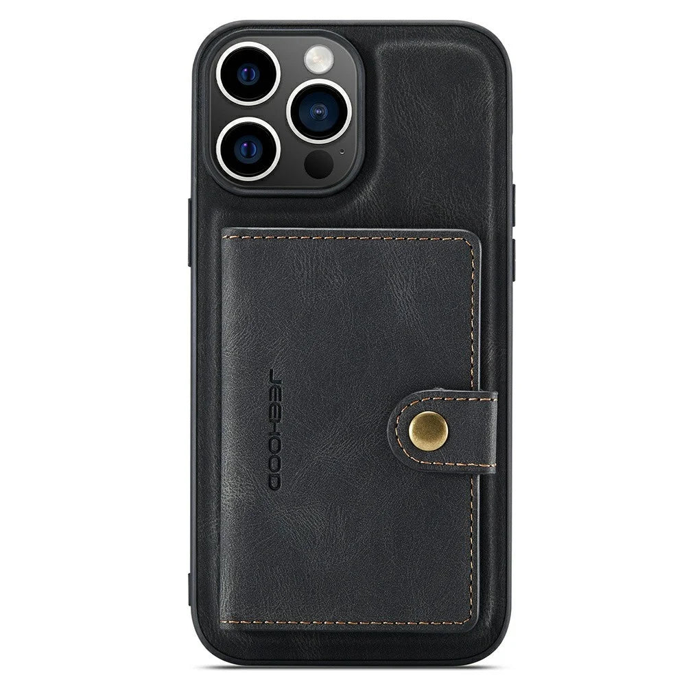 JEEHOOD J01 For iPhone 15 Pro Max Case Leather+TPU Phone Cover Detachable Card Bag - Black - 2