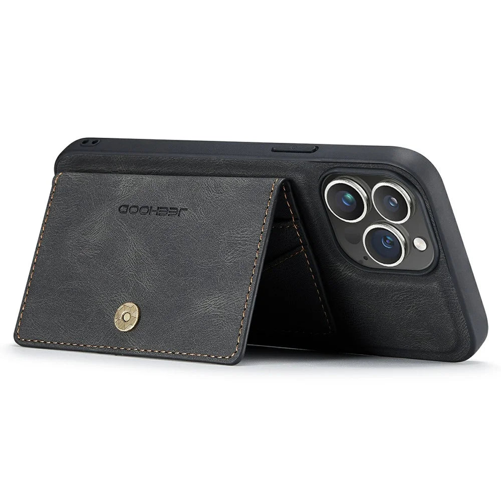 JEEHOOD J01 For iPhone 15 Pro Max Case Leather+TPU Phone Cover Detachable Card Bag - Black - 4