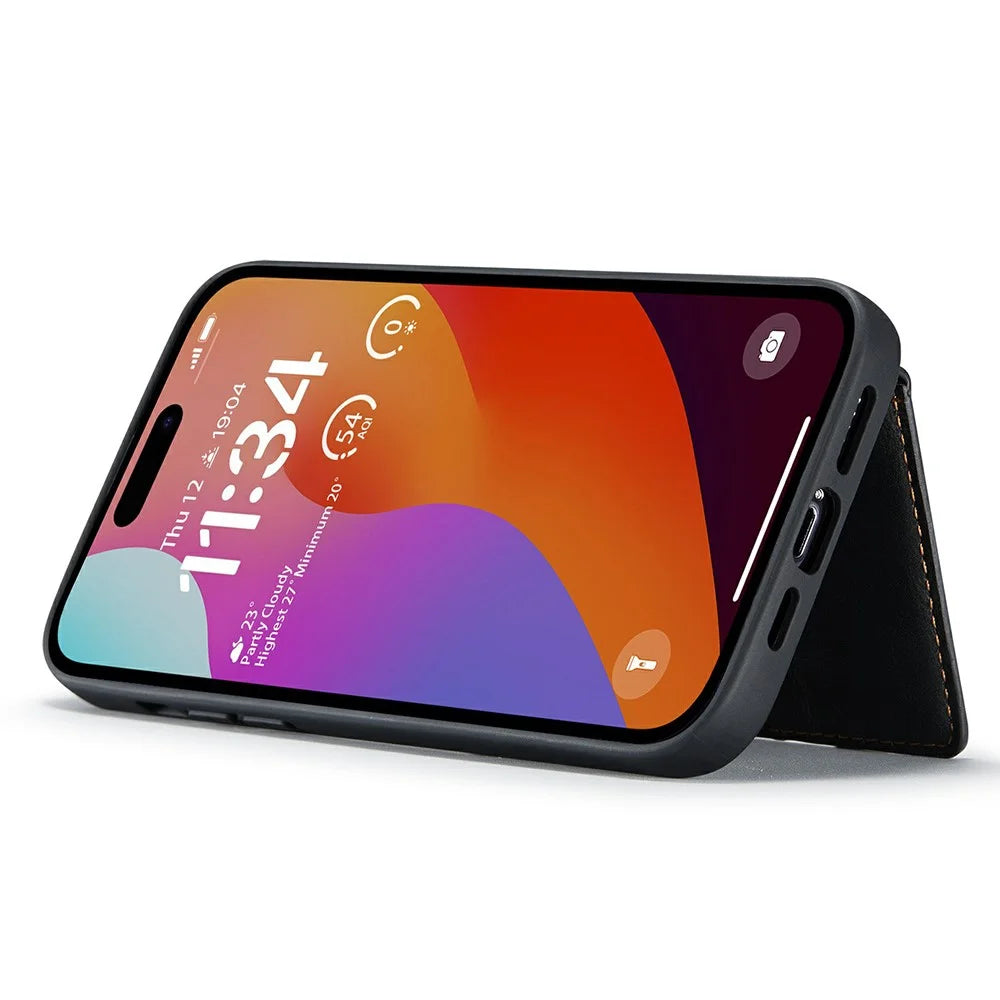 JEEHOOD J01 For iPhone 15 Pro Max Case Leather+TPU Phone Cover Detachable Card Bag - Black - 5