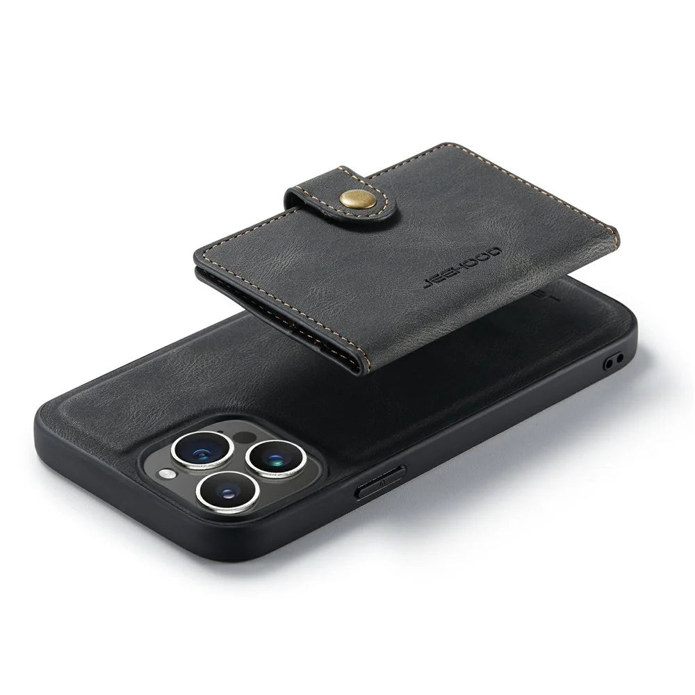 JEEHOOD J01 For iPhone 15 Pro Max Case Leather+TPU Phone Cover Detachable Card Bag - Black - 6