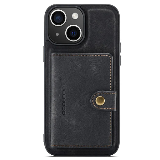 JEEHOOD J01 For iPhone 15 Plus Case Leather Back Cover Detachable Magnetic Card Holder - Black - 2