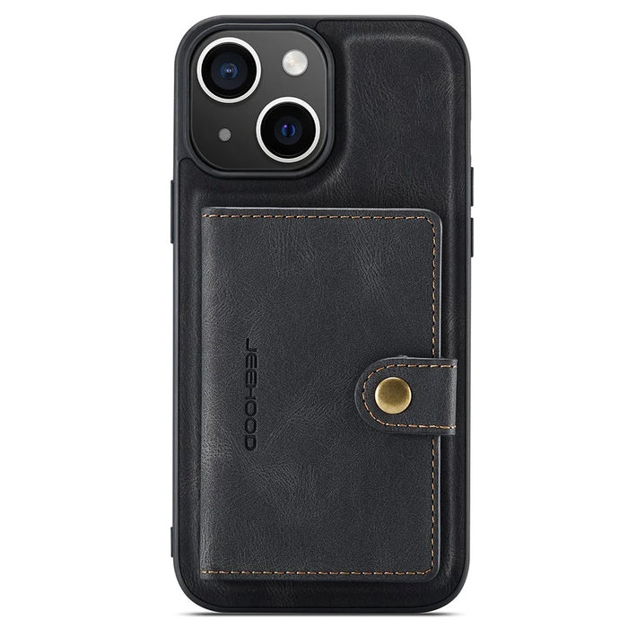 JEEHOOD J01 For iPhone 15 Plus Case Leather Back Cover Detachable Magnetic Card Holder - Black - 2