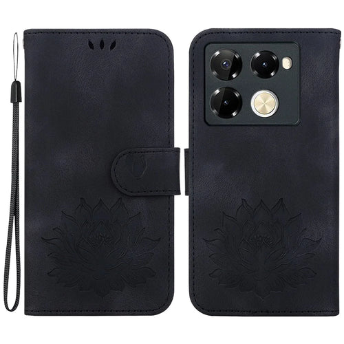 For Infinix Note 40 Pro 5G / Note 40 Pro+ Wallet Case Lotus Imprint Leather Stand Phone Cover - Black - 1