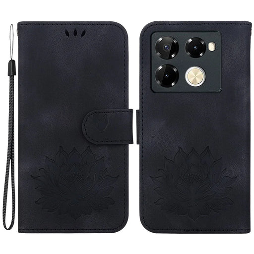 For Infinix Note 40 Pro 5G / Note 40 Pro+ Wallet Case Lotus Imprint Leather Stand Phone Cover - Black - 1