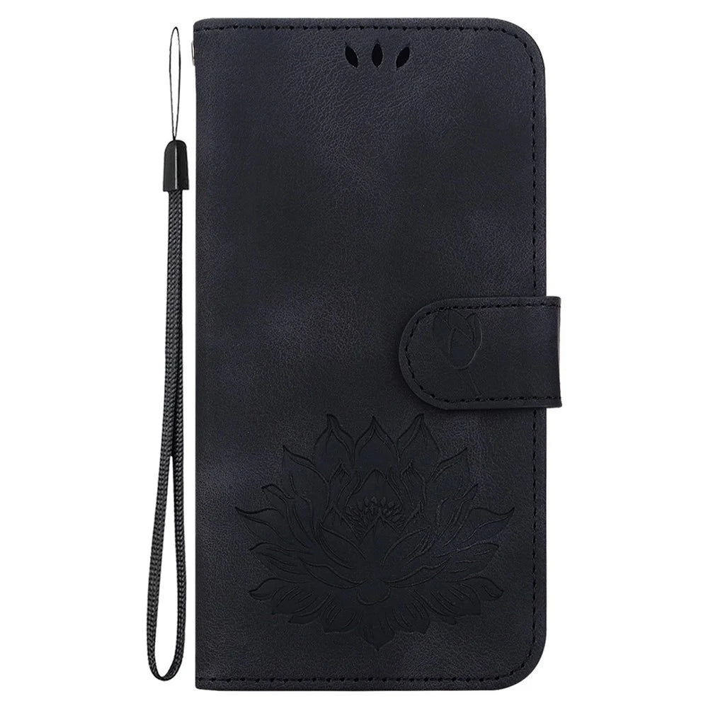 For Infinix Note 40 Pro 5G / Note 40 Pro+ Wallet Case Lotus Imprint Leather Stand Phone Cover - Black - 7
