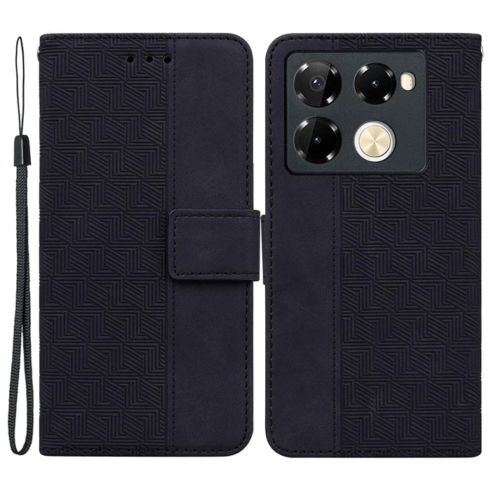 For Infinix Note 40 Pro+ / Infinix Note 40 Pro 5G Case Geometry Pattern Leather Wallet Flip Phone Cover - Black - 1