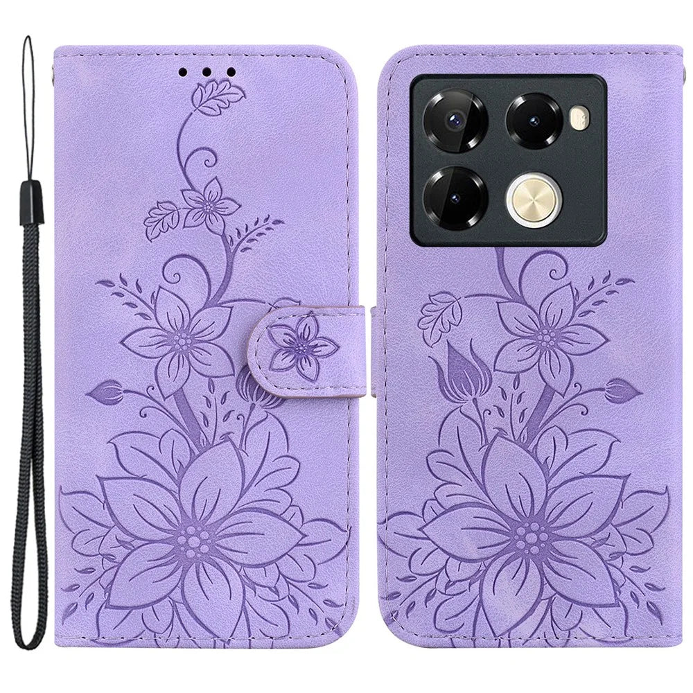 For Infinix Note 40 Pro 5G / Note 40 Pro+ Case Lily Flower PU Leather Stand Phone Cover - Purple - 1
