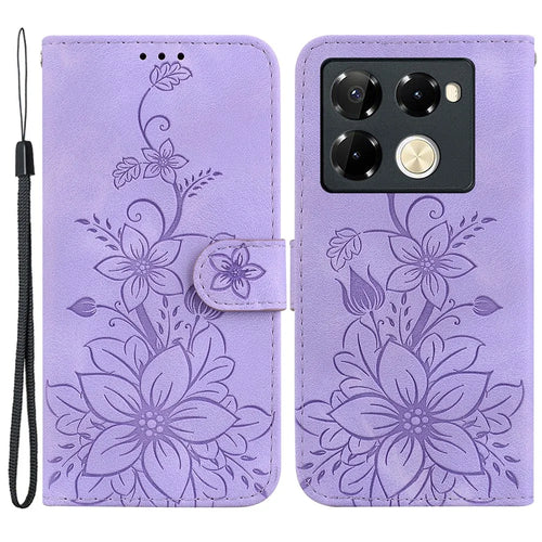 For Infinix Note 40 Pro 5G / Note 40 Pro+ Case Lily Flower PU Leather Stand Phone Cover - Purple - 1