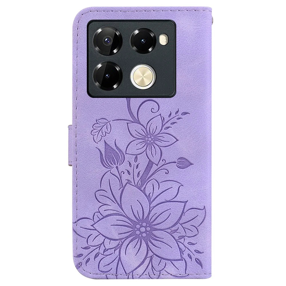 For Infinix Note 40 Pro 5G / Note 40 Pro+ Case Lily Flower PU Leather Stand Phone Cover - Purple - 7