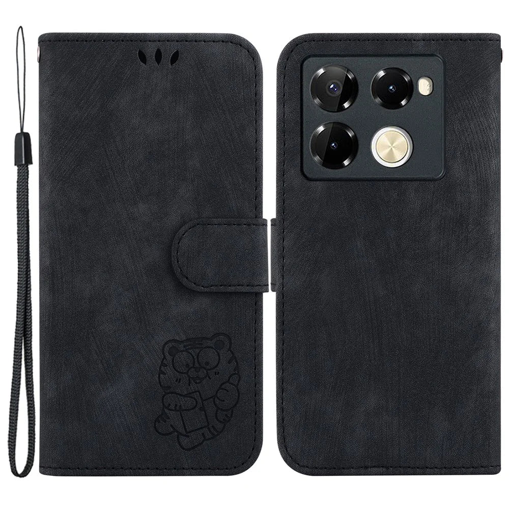 For Infinix Note 40 Pro 5G / Note 40 Pro+ Case Little Tiger Imprint Leather Wallet Phone Cover - Black - 1