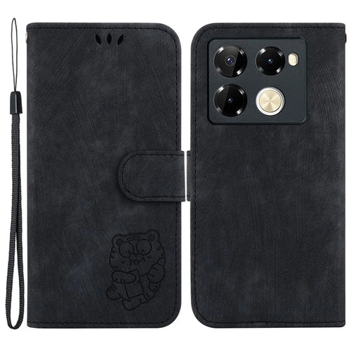 For Infinix Note 40 Pro 5G / Note 40 Pro+ Case Little Tiger Imprint Leather Wallet Phone Cover - Black - 1