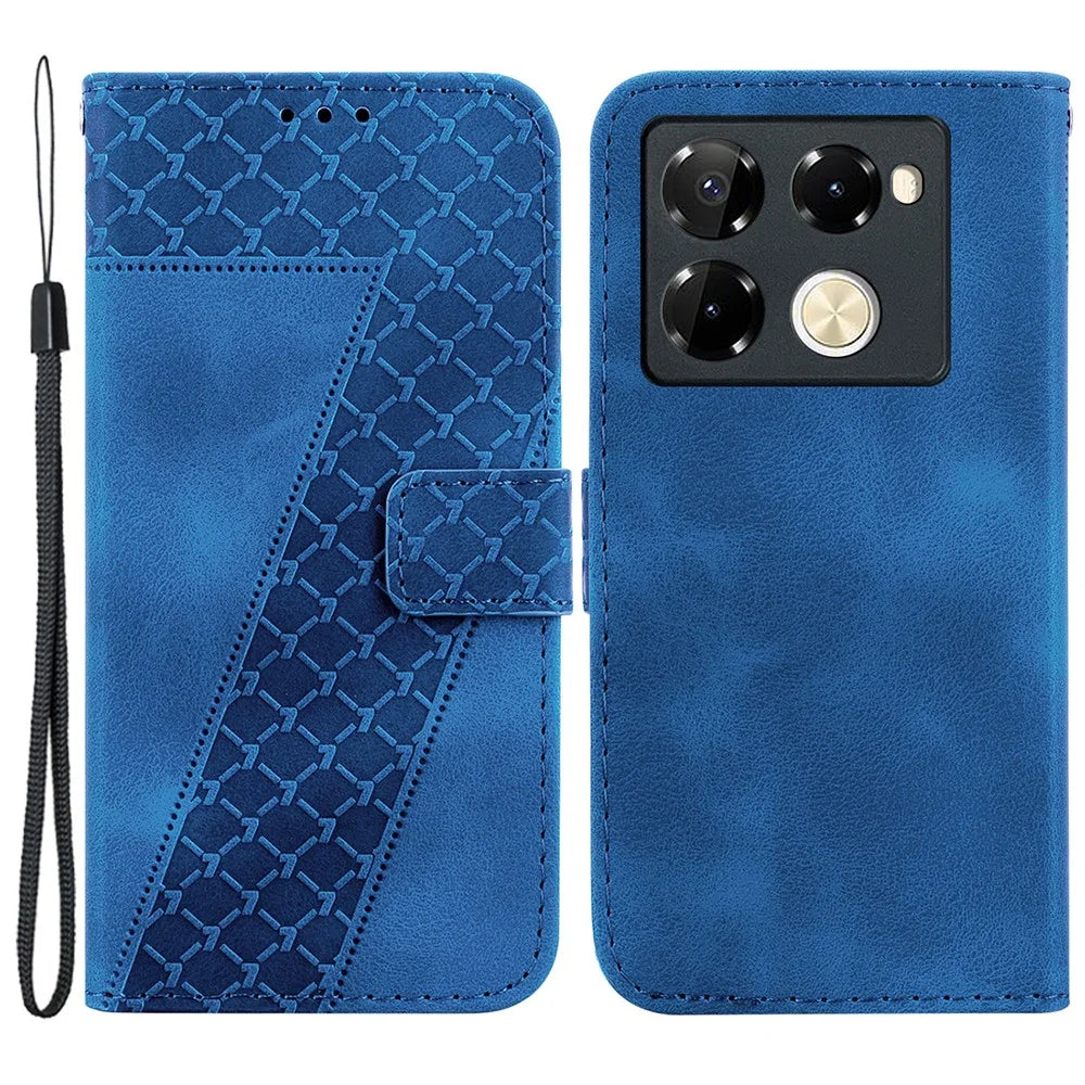 For Infinix Note 40 Pro+ / Note 40 Pro 5G Cell Phone Case 7-Shaped Pattern PU Leather Cover - Blue - 1