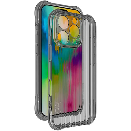 IMAK For iPhone 16 Pro Max Case Shock-Resistant Soft TPU Phone Cover Corrugated Texture - Transparent Black - 1