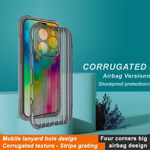 IMAK For iPhone 16 Pro Max Case Shock-Resistant Soft TPU Phone Cover Corrugated Texture - Transparent Black - 2