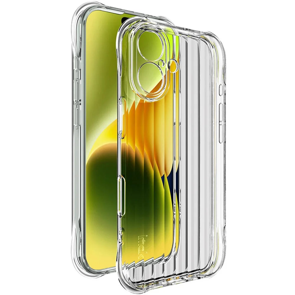 IMAK For iPhone 16 Case Corrugated Texture Airbag Protection TPU Phone Cover - Transparent - 1