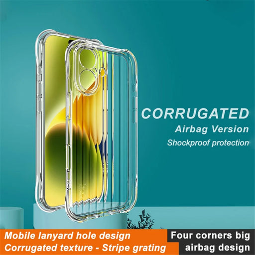 IMAK For iPhone 16 Case Corrugated Texture Airbag Protection TPU Phone Cover - Transparent - 2