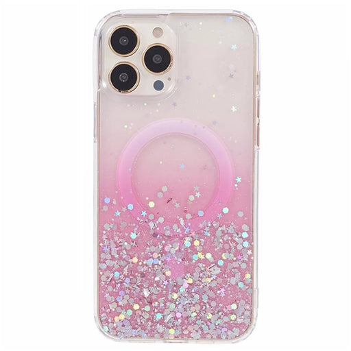 WANLONFENG JWT Series For iPhone 12 Pro Max Glitter Sequin TPU+Acrylic Magnetic Phone Case with Screen Film + Lens Film - Pink - 2