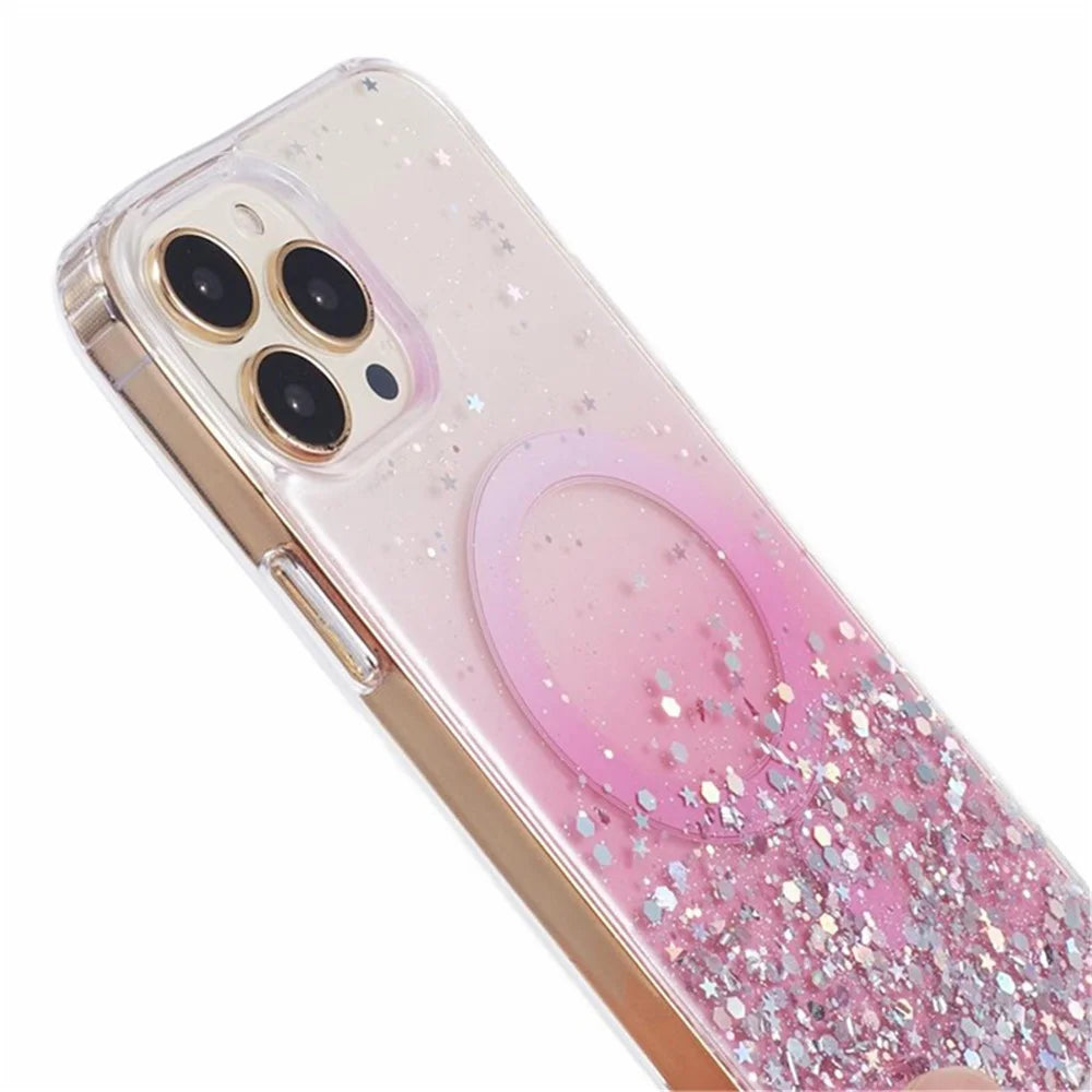 WANLONFENG JWT Series For iPhone 12 Pro Max Glitter Sequin TPU+Acrylic Magnetic Phone Case with Screen Film + Lens Film - Pink - 5