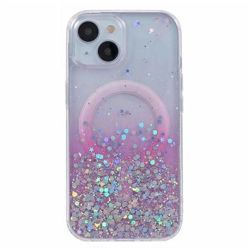 WANLONFENG JWT Series For iPhone 13 Glitter Sequin TPU+Acrylic Magnetic Phone Case with Screen Film + Lens Film - Pink - 2