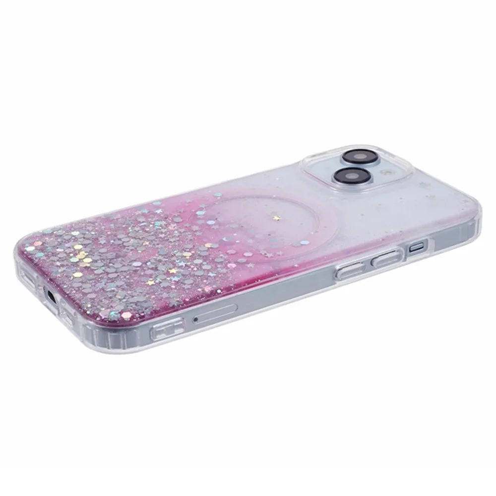 WANLONFENG JWT Series For iPhone 13 Glitter Sequin TPU+Acrylic Magnetic Phone Case with Screen Film + Lens Film - Pink - 4