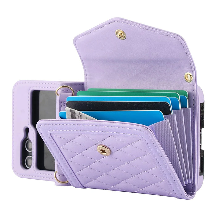 For Samsung Galaxy Z Flip5 5G Crossbody Case Card Holders PU Leather+PC Phone Cover RFID Blocking - Purple - 3