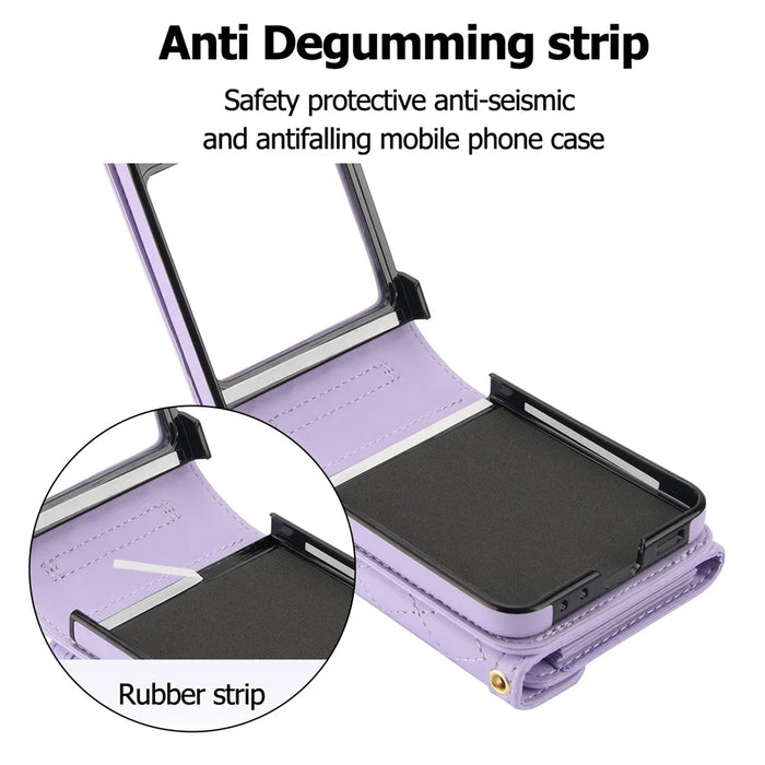 For Samsung Galaxy Z Flip5 5G Crossbody Case Card Holders PU Leather+PC Phone Cover RFID Blocking - Purple - 4