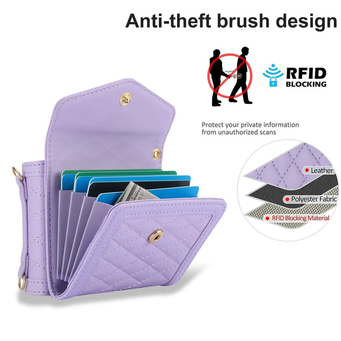 For Samsung Galaxy Z Flip5 5G Crossbody Case Card Holders PU Leather+PC Phone Cover RFID Blocking - Purple - 6