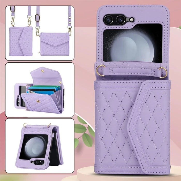 For Samsung Galaxy Z Flip5 5G Crossbody Case Card Holders PU Leather+PC Phone Cover RFID Blocking - Purple - 7